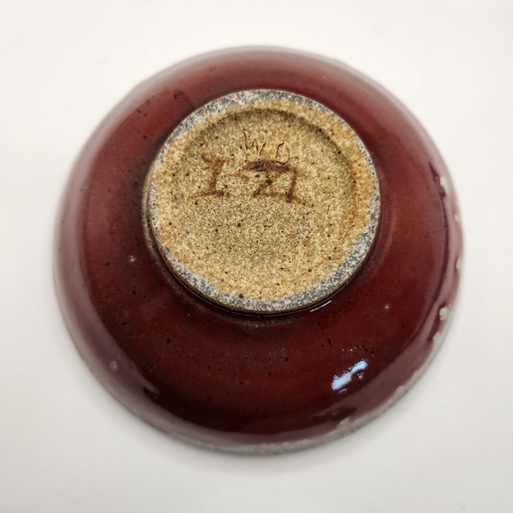 Glazed Art Pottery Small Bowl Burgundy & Gray Tones 6" Diameter - Picture 5 of 5